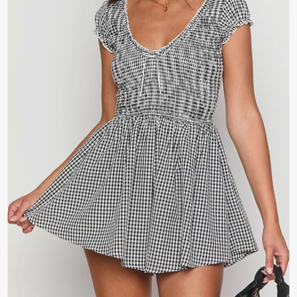 Black and White Gingham Romper